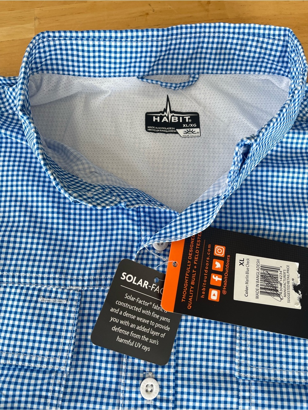 Habit Marlin Blue Long Sleeve Button Down Fishing Vented Shirt XL Solar UPF 40+